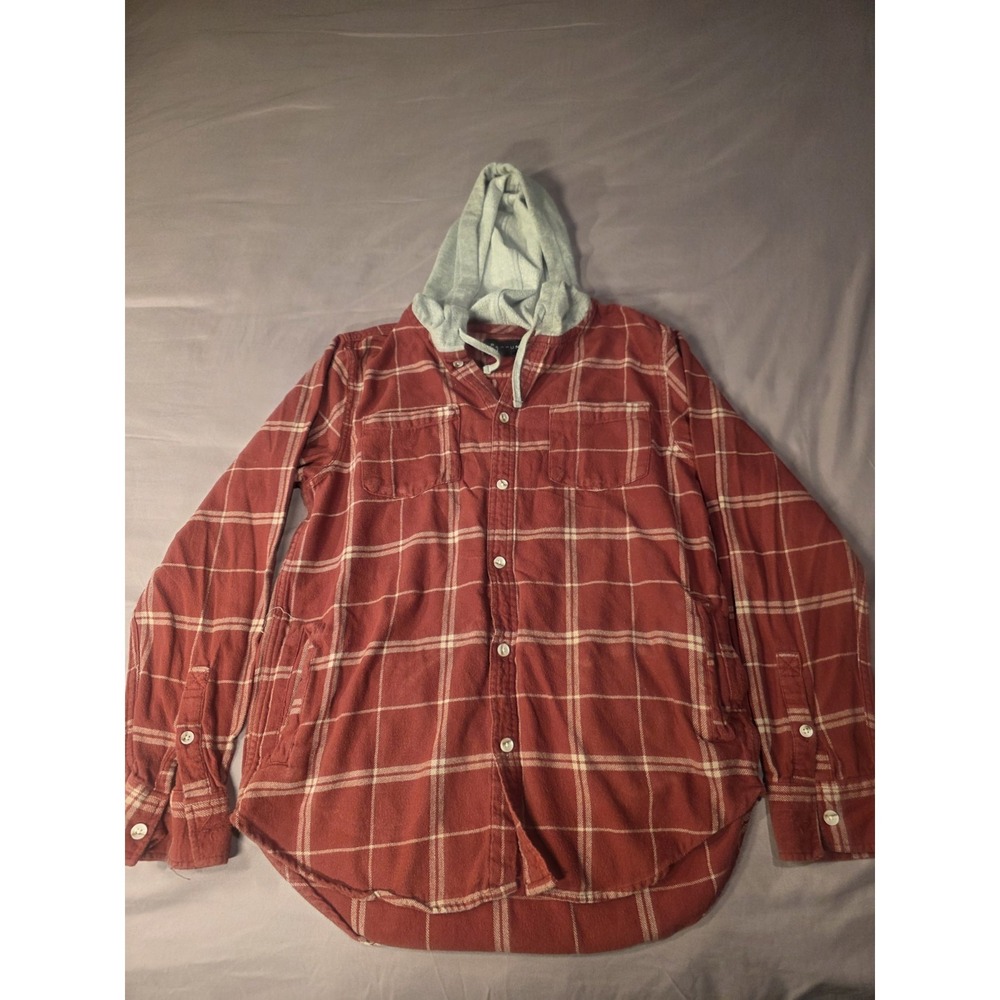 Pacsun Flannel Shirt Mens M Long Fit Red Plaid Long Sleeve Button Up